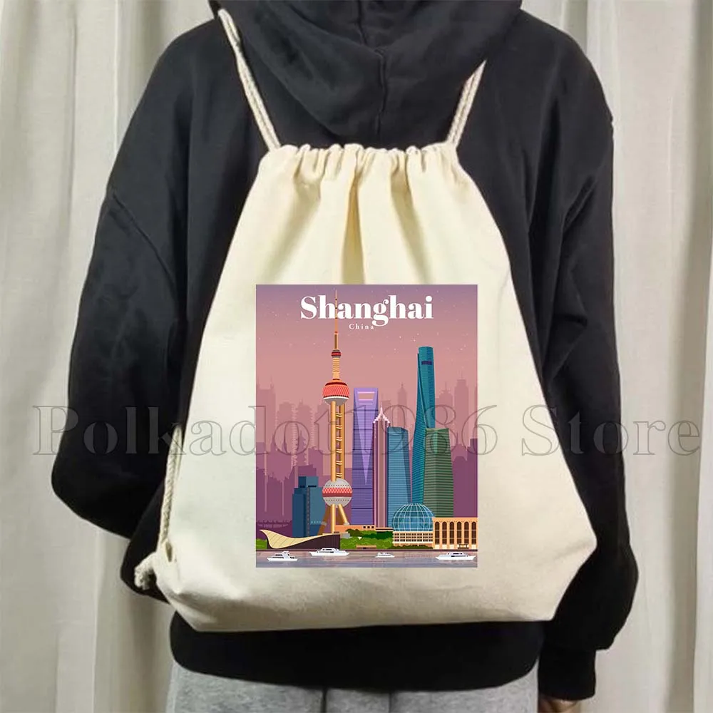 Montreal Mumbai Munich New Delhi Osaka Oslo Petra Prague Quebec Rejkjavik Riga Canvas Drawstring Bags Soccer Backpack Sackpack
