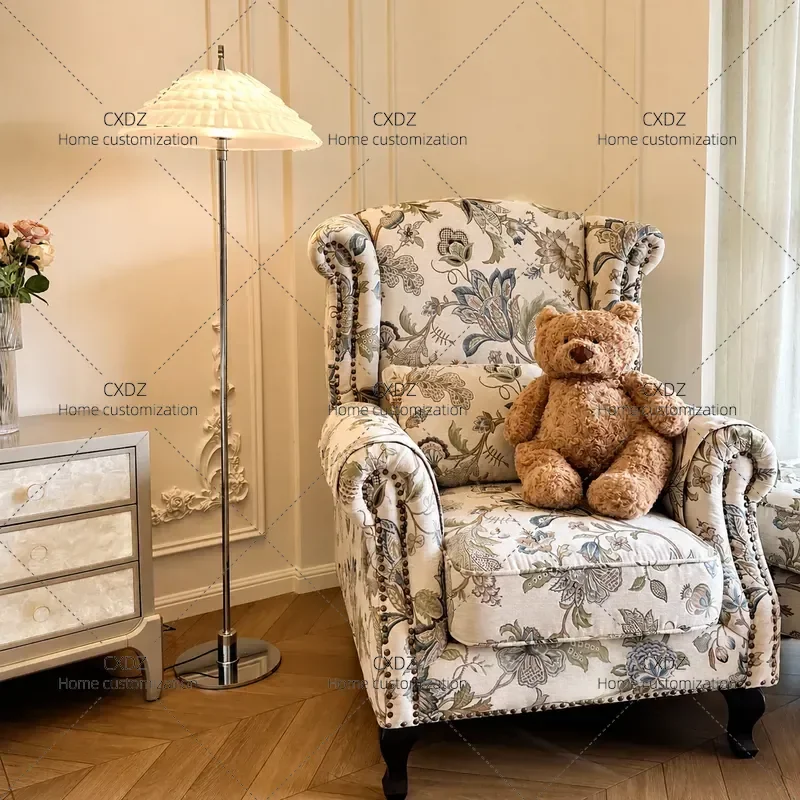 High Back Tiger Chair Retro Fabric Single Sofa Leisure Armchair For Small Apartment Living Room Balcony