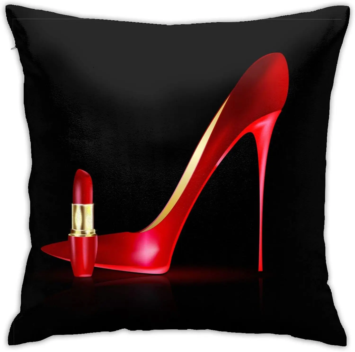 Throw Pillow Covers Elegant Red High Heels Lipstick Print Lady Black Design Square Pillowcase for Home Decor Sofa Car B