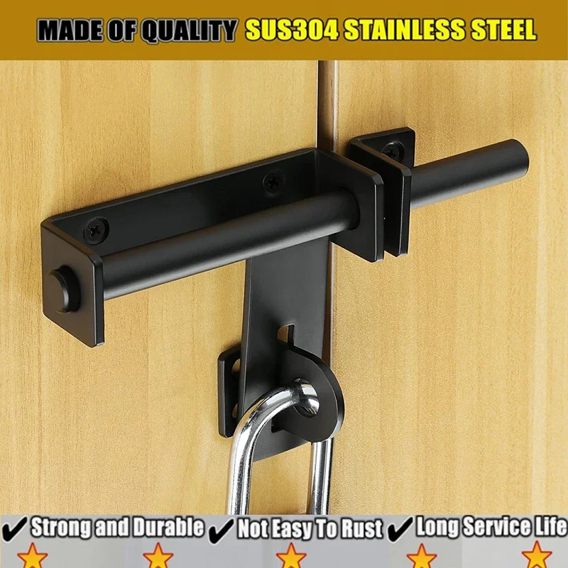 Solid 304 Stainless Steel Slide Bolt Gate Latch, Heavy Duty Barrel Safety Door Lock,for Double Sided Gate Fence Gate Padlock