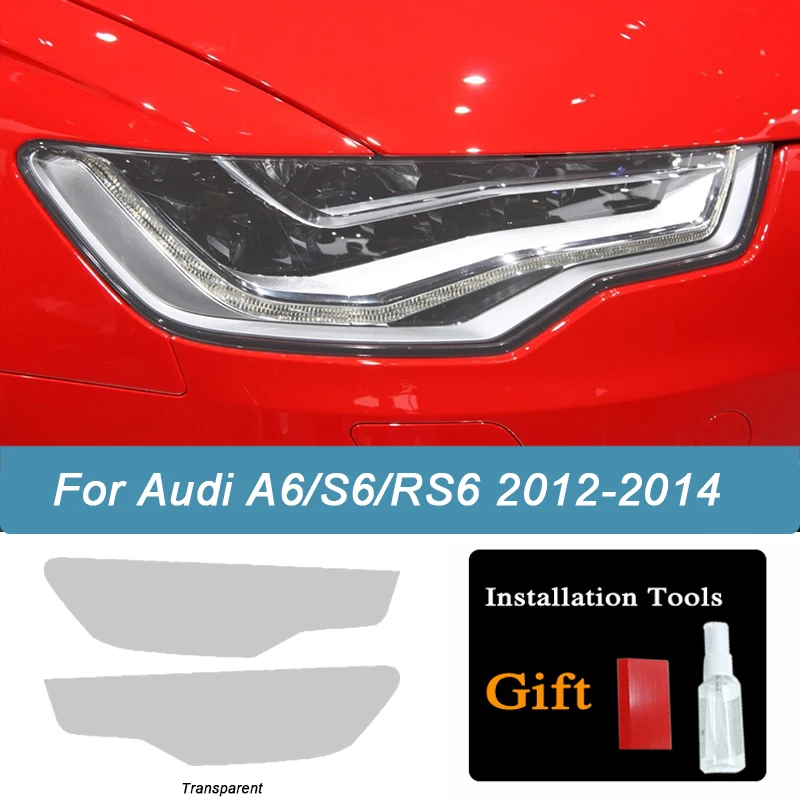 2 Pcs Car Headlight Protective Film Smoked Black Tint Wrap Vinyl Transparent TPU Sticker For Audi A6 C7 4G S6 RS6 2012-2018 view 5