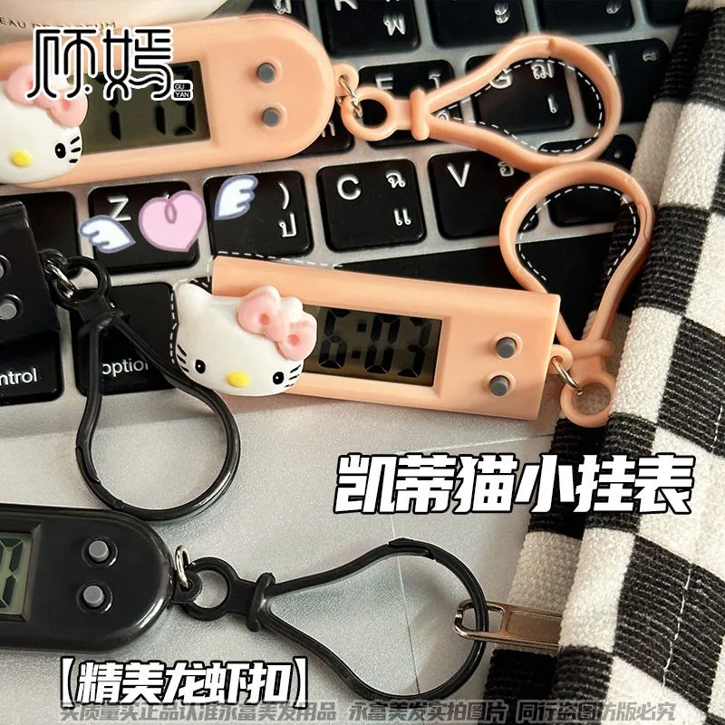 New Cute Hello Kitty Portable Mini Watch Keychain Creative Personalized Fashion Bag Decoration Pendant Silent Electronic Watch