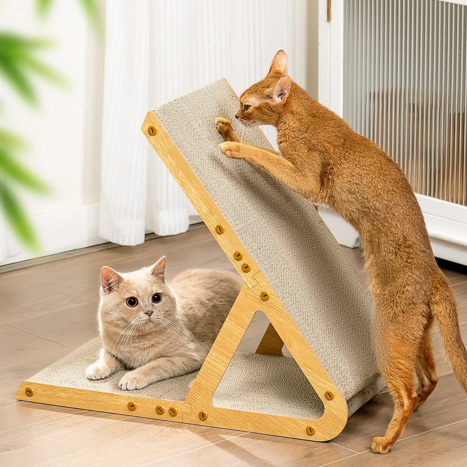 

A-Frame Cat Scratchers for Indoor Cats, Wood Frame & Recycled Cardboard Scratch Pad, Dual-Sided Vertical Horizontal Scra