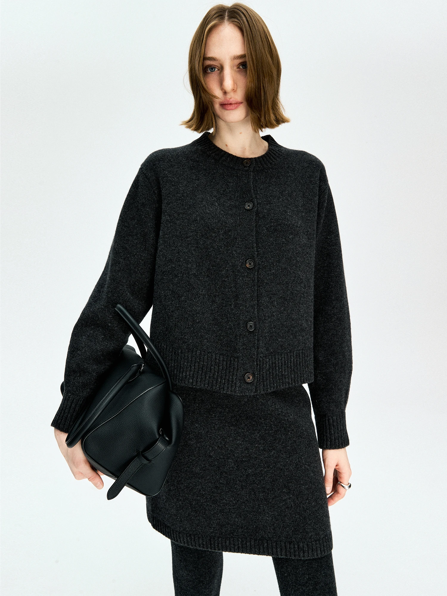 

MRS Studios mat Australian Merino Wool ort Knitted Cardigan Skirt Set Soft Straight Tube Long Sve Winter Outfit