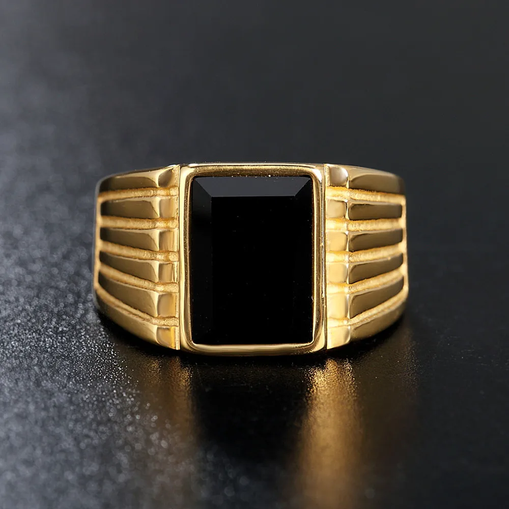 Punk Multicolor High Quality Large Stone Ring for Men Women Fashion Hip Hop Striped Stainless Steel Ring Biker Jewelry Wholesale - Image 3
