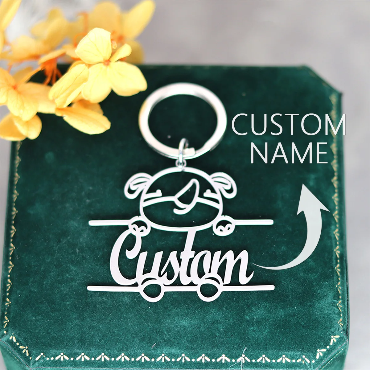 

Customized Name Keychain Personalized Animal Stainless Steel Nameplate Car Key Chains Jewelry Gift for Women Men