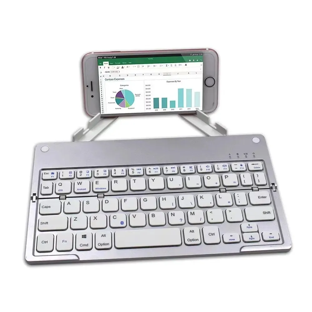 Mini teclado plegable con soporte para teléfono, tableros plegables con conexión Bluetooth, giratorio para teléfono, portátil y tableta