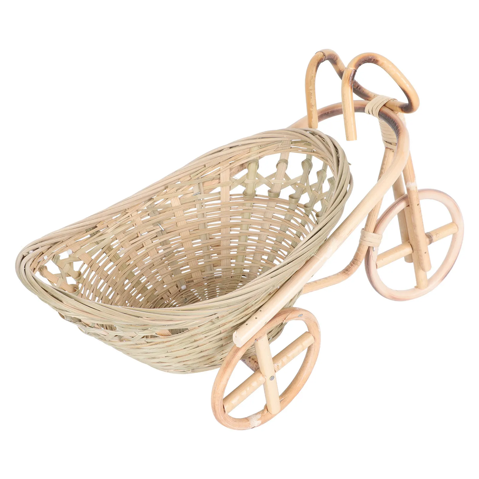 1Pcs Bamboo Basket Tricycle Shape Food Server Home Decor Storage Organizer Fruit Vegetable Bread Serving Tray Kitchen Holder