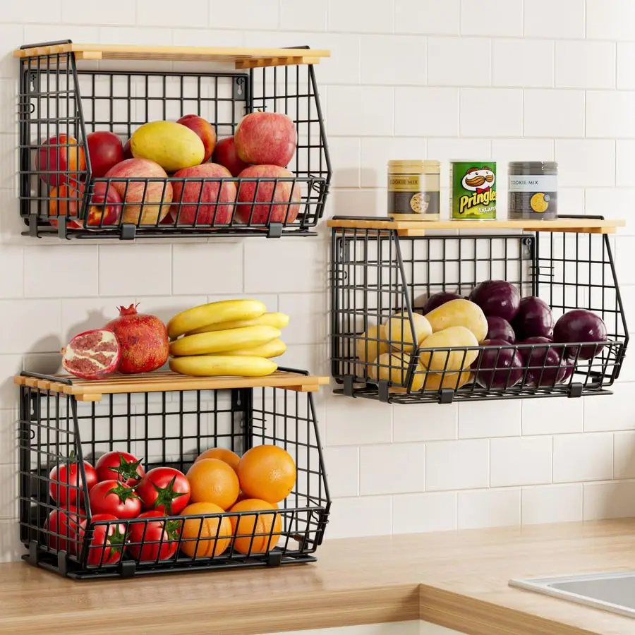 

Wire Fruit Basket for Kitchen Storage Hanging and Counter Basket for Vegetable Produce Potato and Onion Storage for Pantry 3 Pac
