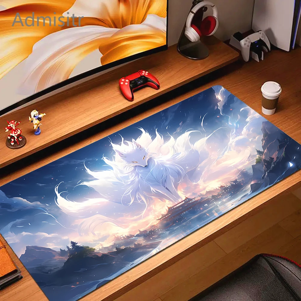 Anime Fox Cartoon Kawaii Mouse Pad XXL Natural Rubber Mousepad Oversized Edge-locked Home Computer Accessories Desk Mat 900x400