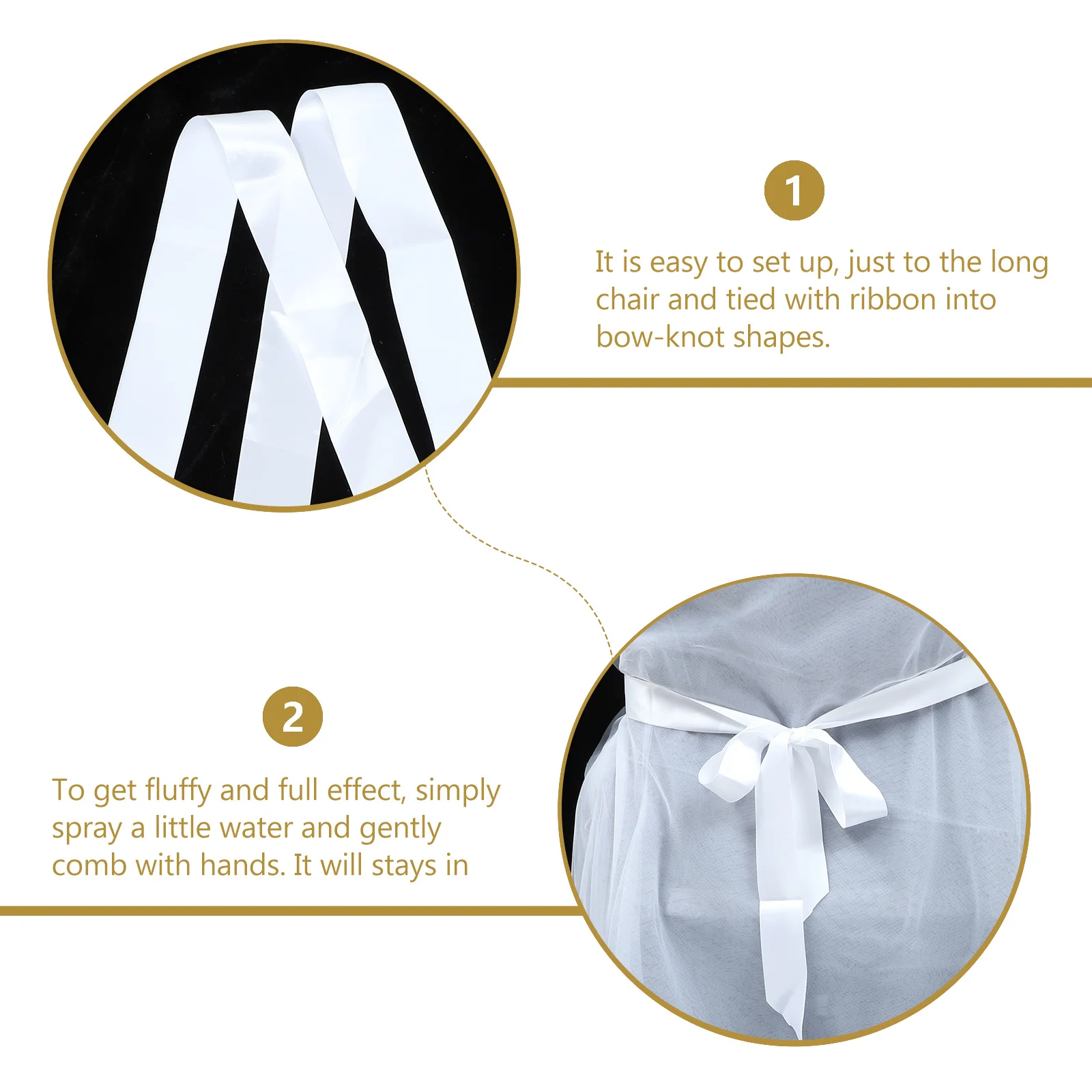 

2Pcs Elegant Chair Skirt Cover Soft Nylon Tulle Bow Tie Design for Bridal Shower Candlelit Dinner Special Event Decor