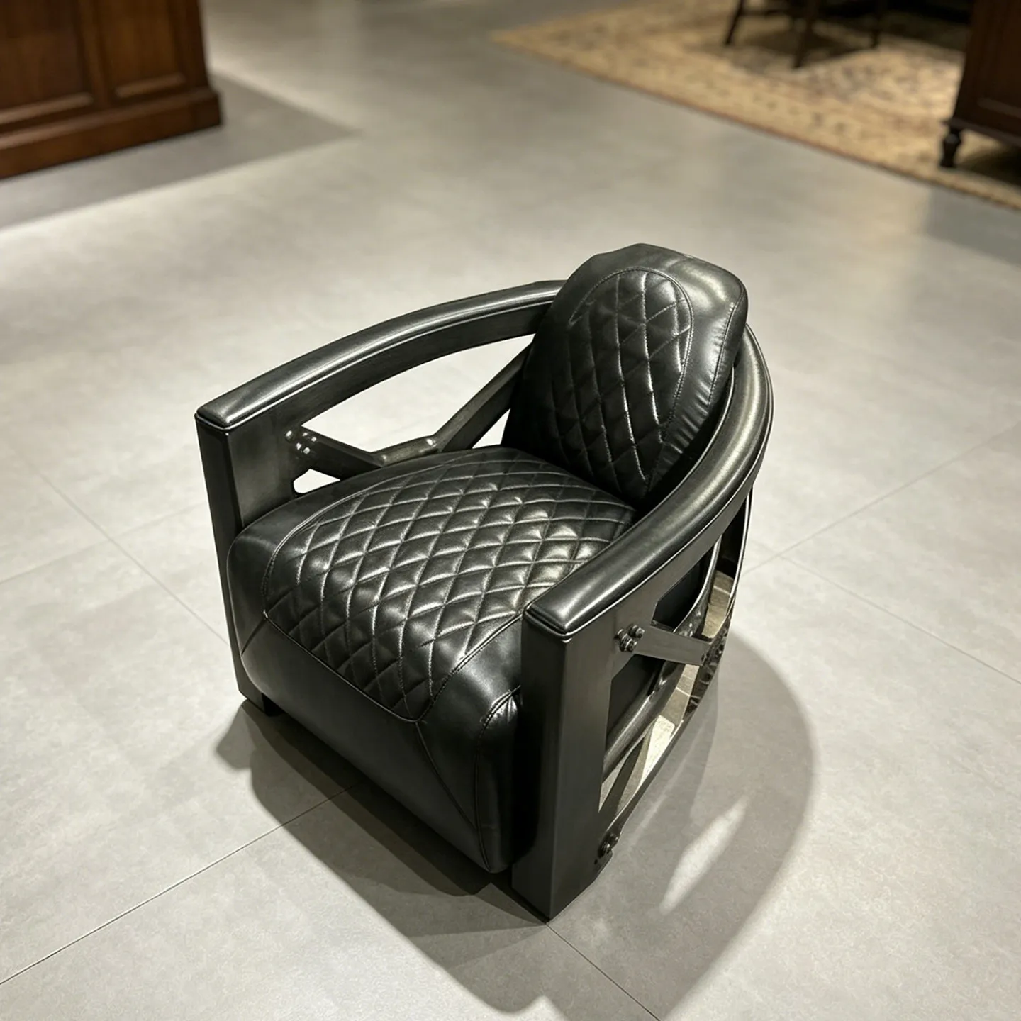 High-end Retro Industrial Style Full Grain Real Leather Single Seat Sofa Chair Metal ArmchairLivingRoomStudyLoftVillaWhiskyClub