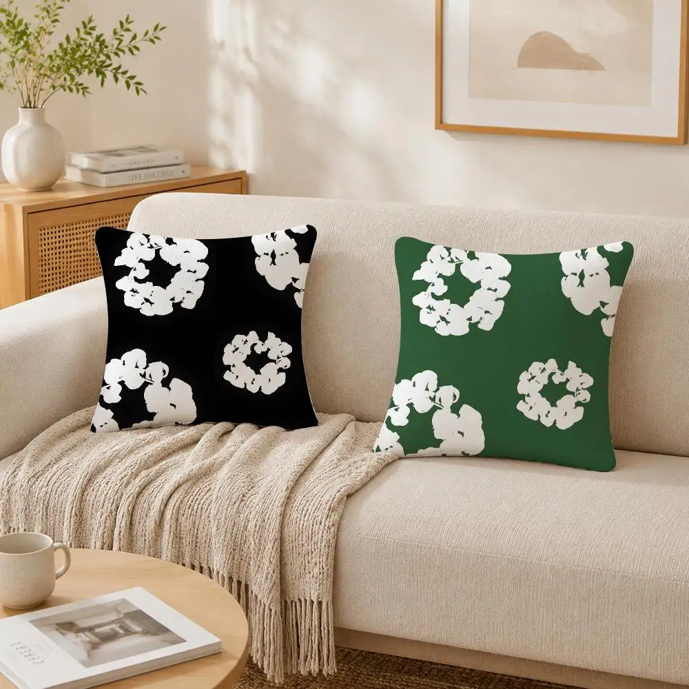 Fashion Flowers Logo D-Denim Tears Cushion Cover Plush Decorative Pillow Case With Hidden Zipper Cutecore Room Decor For Home