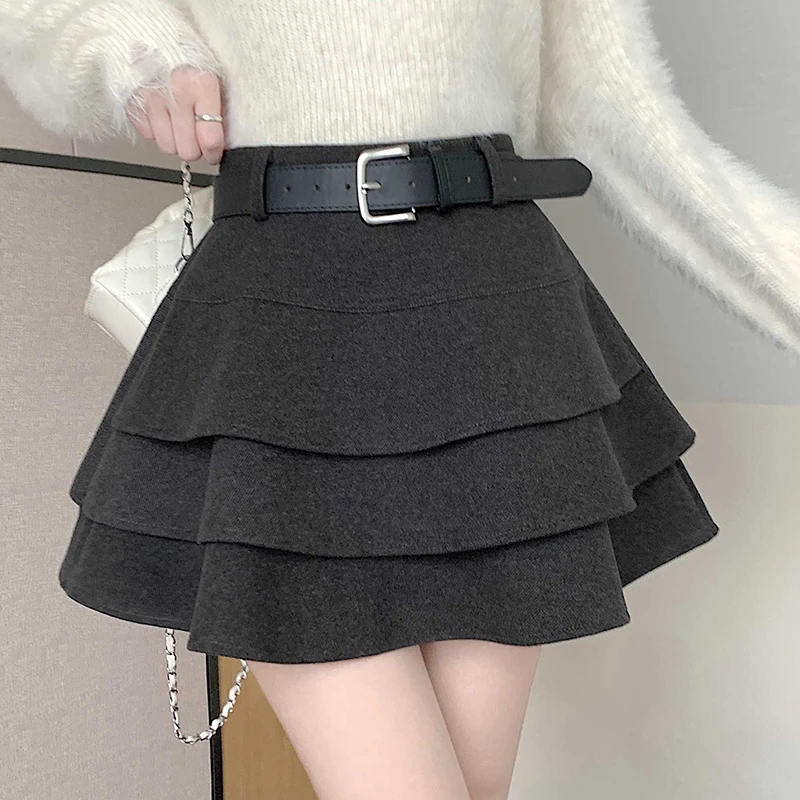 

Woolen Skirt Women Ruffles Short Skirt Multi-layer Mini Skirt Fashion Korean Style Autumn Winter Sexy Skirts Saias Mujer