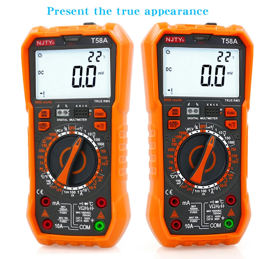 NJTY 58A Multimeter High-Precision Digital Display Smart Burn-Proof Household Electrician Capacitance Meter