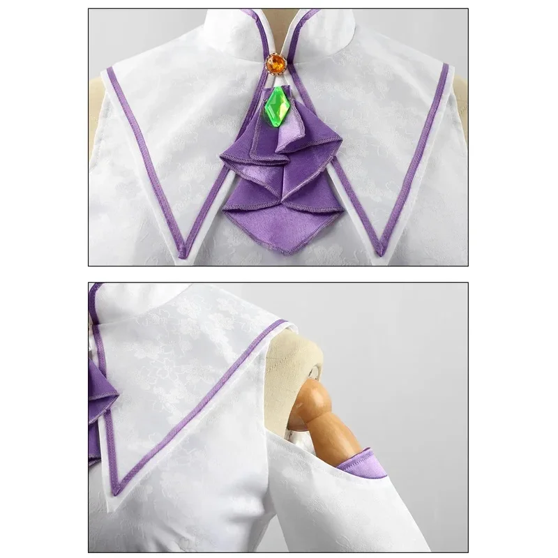 CyRe Zero Kara Hajimeru Isekai Seikatsu 에밀리아 코스프레 의상 할로윈 파티를위한 머리 장식이있는 여성 드레스