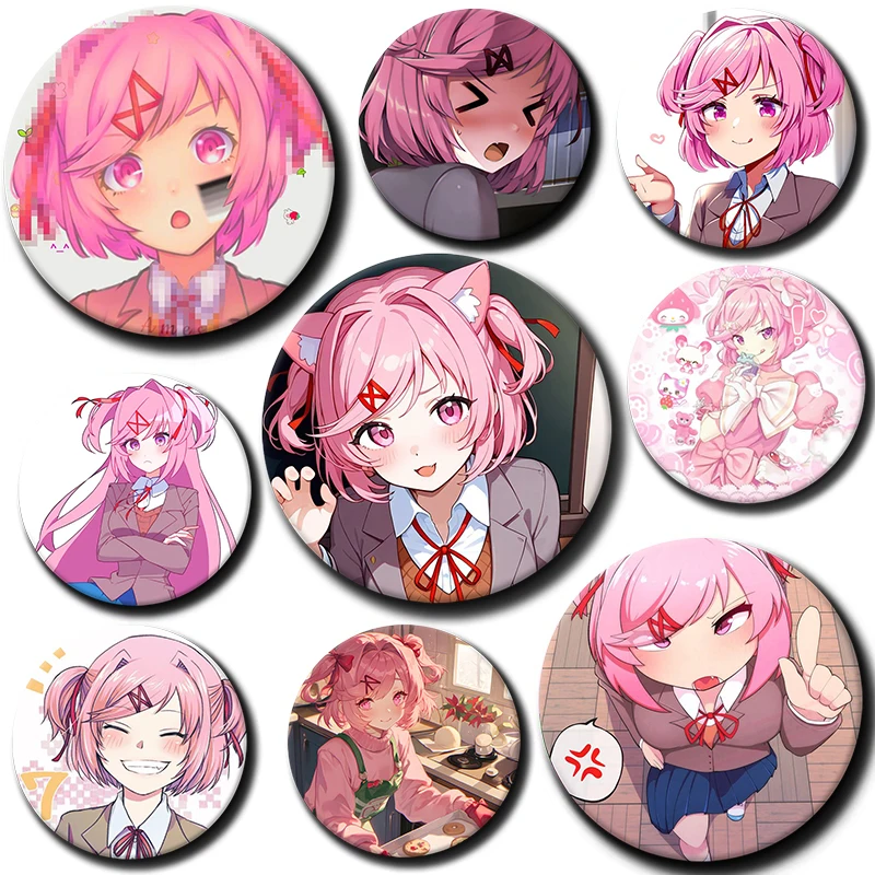 

58mm Cartoon Character Natsuki Soft Button Pin Tinplate Badge Anime Brooch Creative Badge for Backpack Clothes Decoration Gift