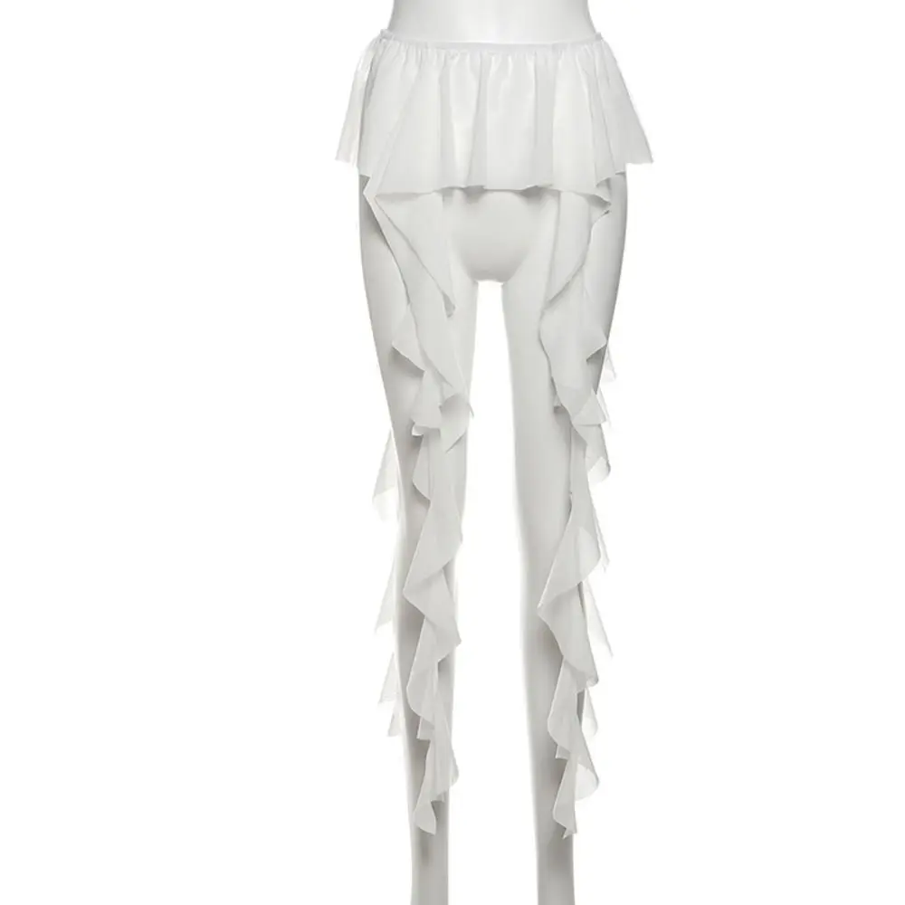 أحزمة مكشكشة غير منتظمة على الموضة للنساء تنورة طويلة Y2K صغيرة مثيرة شفافة من خلال ستارة الورك للصيف