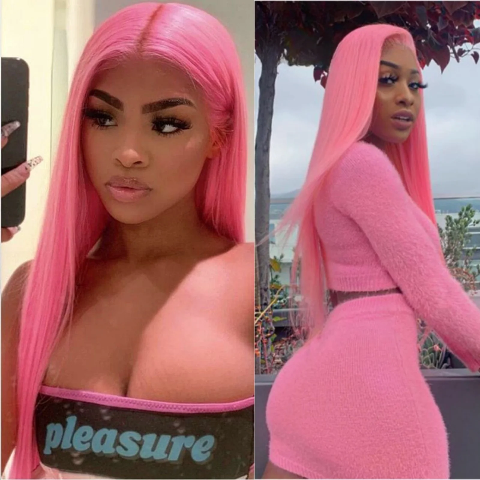 Pink Wig Long Straight Synthetic Lace Front Wig Glueless Ready to Wear Hot Pink Pastel Hair Frontal Wigs for Women Party Cosplay