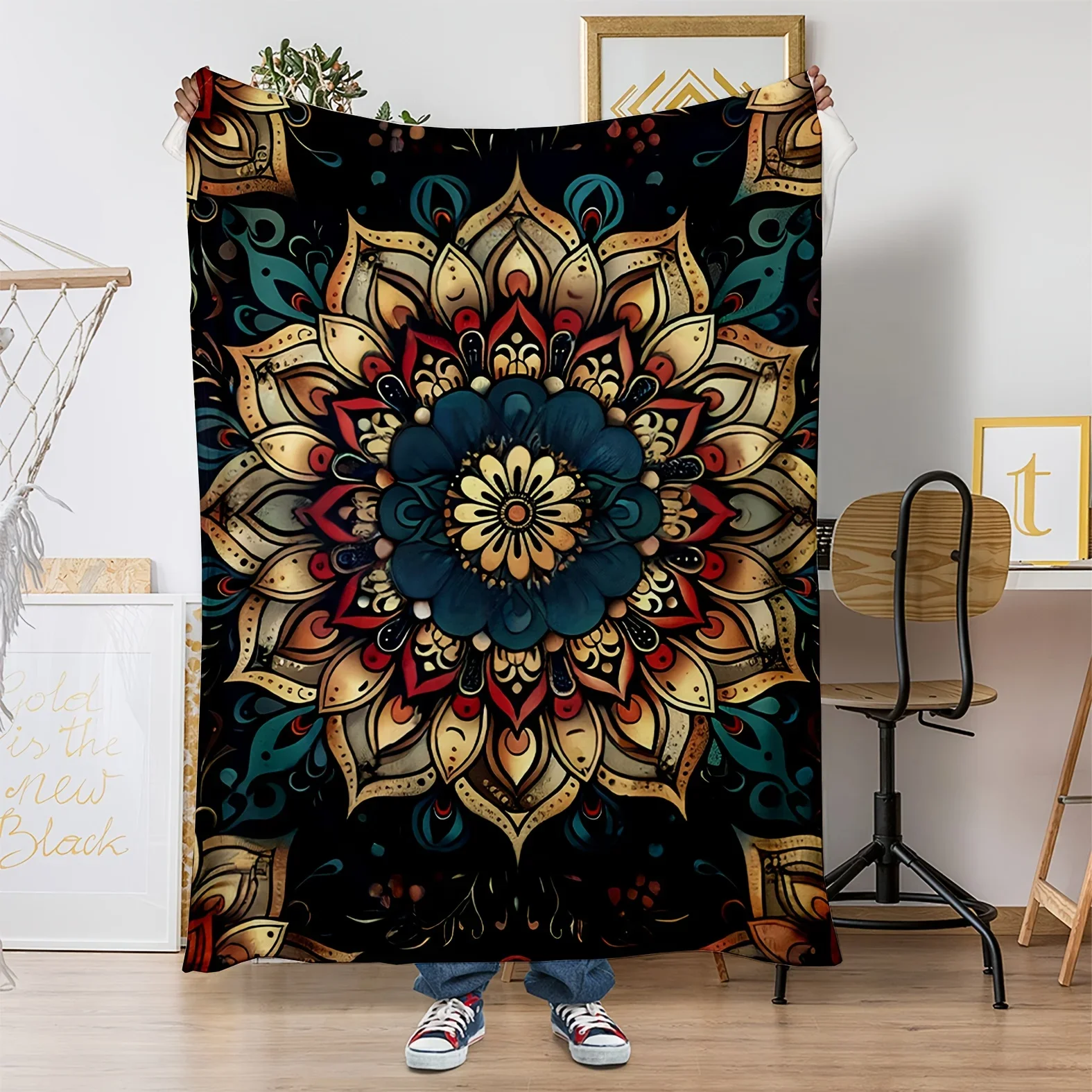 

Плед из фланели в национальном стиле с принтом, всесезонный, для гостиной, офиса, дивана и путешествий