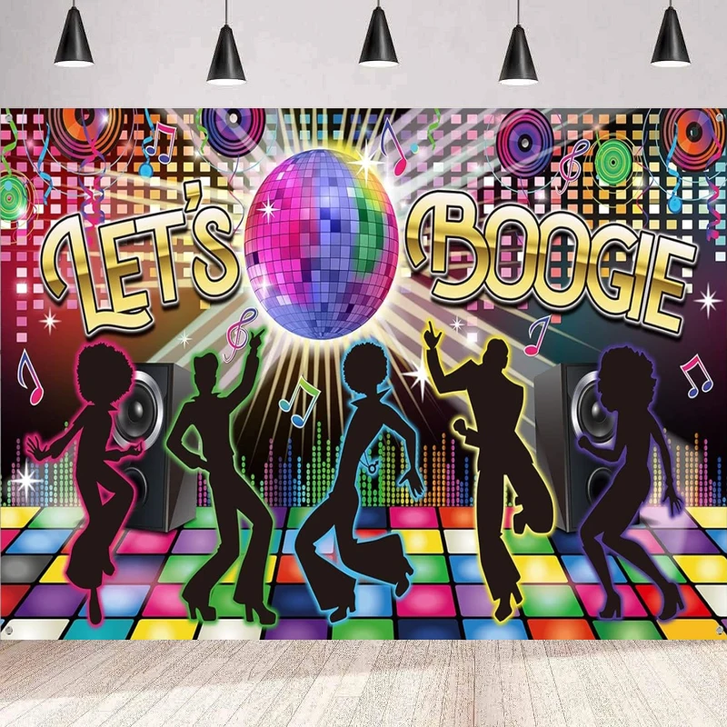 

Photography Disco Theme Party Decor Back To 60s 70s 80s 90s Let's Boogie Disco Dancing Night Background Wall Birthday Party