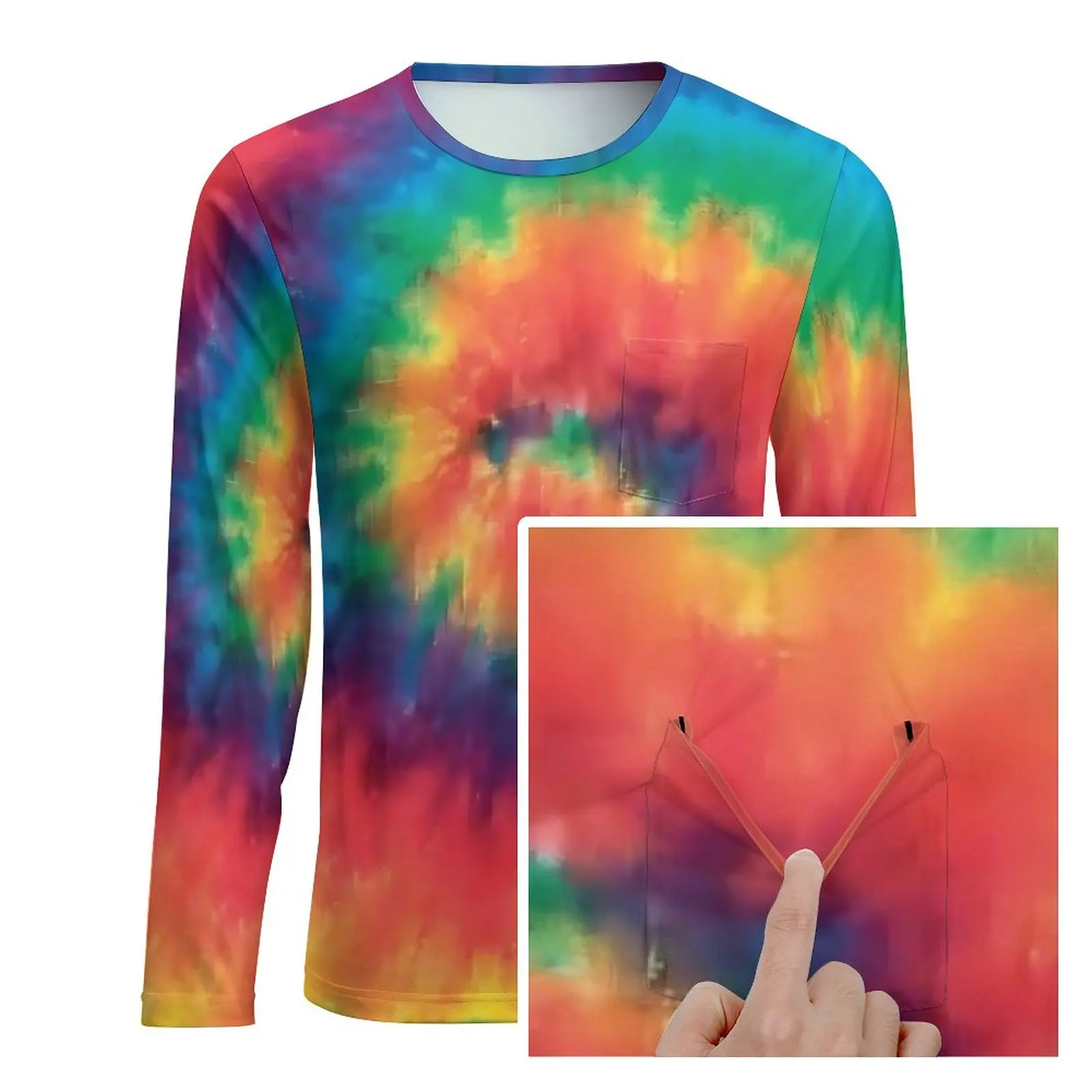 Hippie Tie Dye T Shirt Spiral Rainbow Trending T-Shirts With Pockets Long Sleeve Graphic Tops Spring Funny Oversized Tees