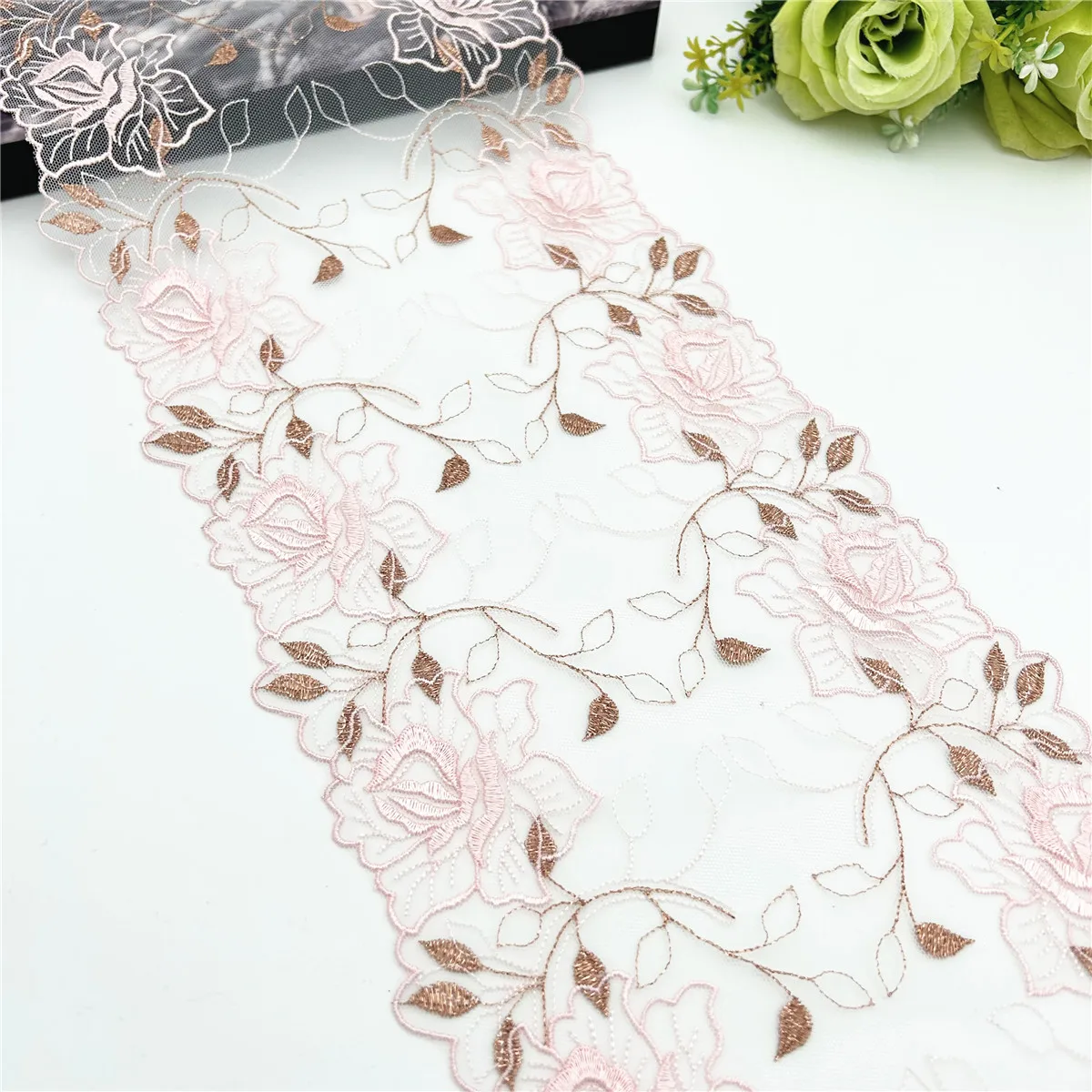 3y/lot Width 18cm Pink Lilac Shiny Embroidery Floral Lace Trim Skirt Hem Underwear Sewing Material Craft DIY Apparel Fabric Lace