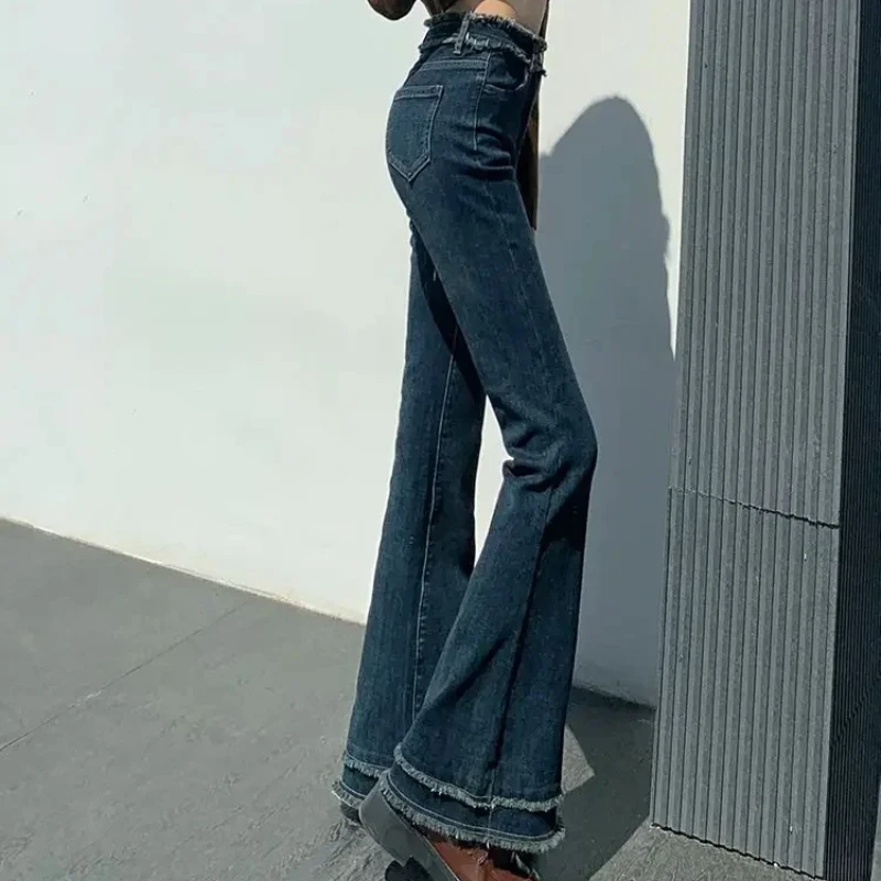 Denim Pants for Women High Waist Shot Flare Trousers Retro Shiny Emo Clothing Gyaru Womens Flared Jeans Korean Fashion Casual R