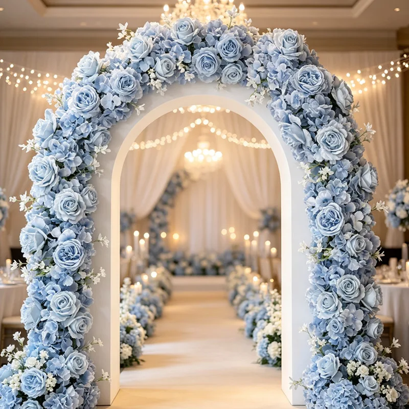 Luxur Rose Flower Row Table Sofa Runner Decor Wedding Backdrop Arch Frame Banquet Table Floral Arrangement Event Props