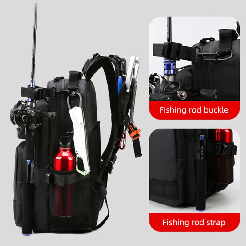 Fishing Lure Bag Men Waterproof Molle Fishing Rod Box Backpack Multi-functional Outdoor Travel Hiking Camping Shoulder Backpack