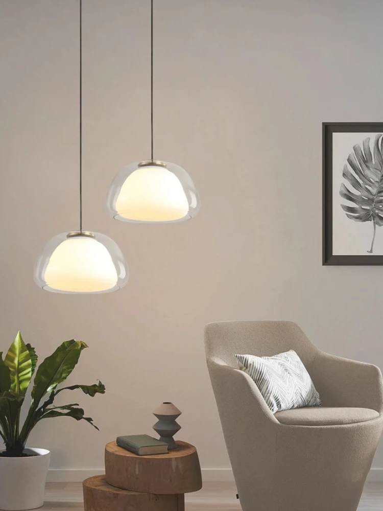 Lampe à suspension en verre au Design nordique pour salon Simple, salle à manger, chambre à coucher, éclairage suspendu en Double verre, luminaire d'intérieur