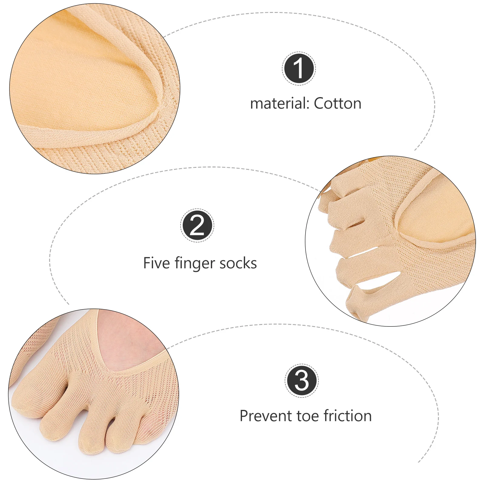 زوجان من الجوارب النسائية المضغوطة لتدوير القدم غير القابلة للانزلاق، جوارب ناعمة قابلة للتنفس بخمسة أصابع