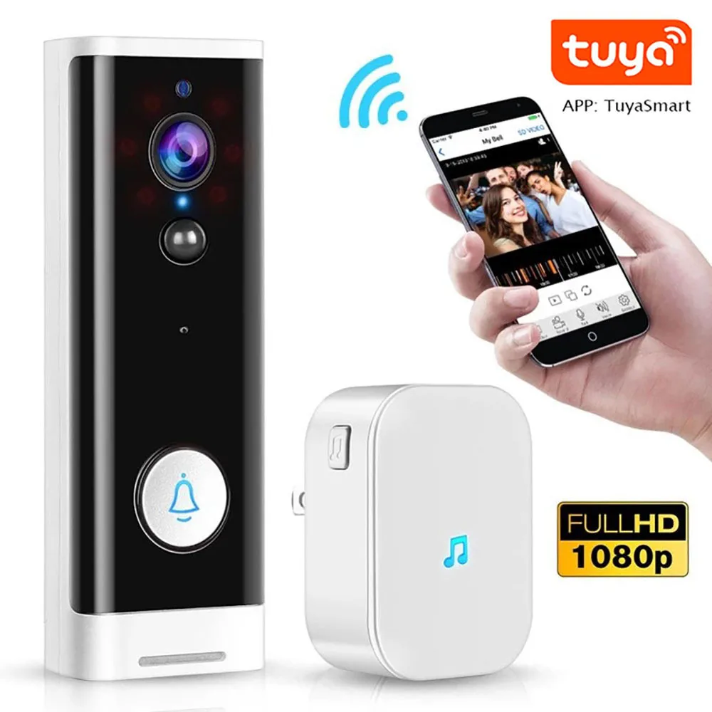 Outdoor TUYA Intelligent Wireless Doorbell WiFi High-definition Solar Monitor Waterproof Infrared Night Vision Video Door Bell