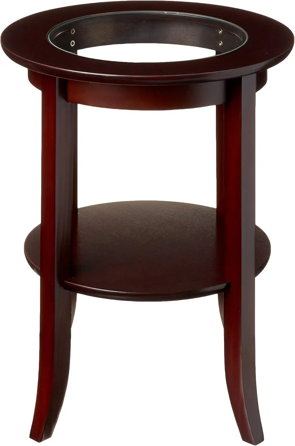 -Wood Genoa End Table Round Side /Accent Table  Inset Glass Espresso