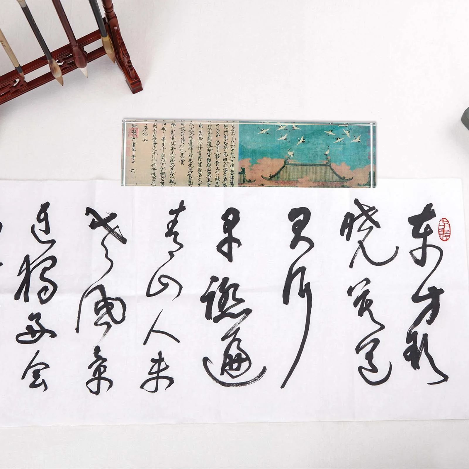 

Clear Glass Calligraphy Paperweight Rectangular Design for Writing Painting Practice Chinese Art Tool Decorative Desk Weight