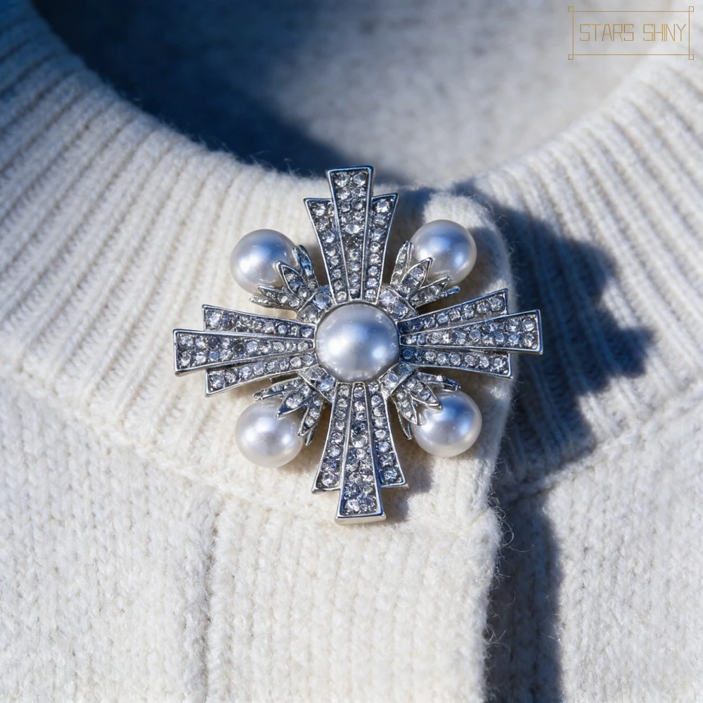 Star-Shaped Pearl Brooch Glamorous Elegant Design Perfect Accessory for Evening Dresses Blazer Coats and Formal/Business Outfits