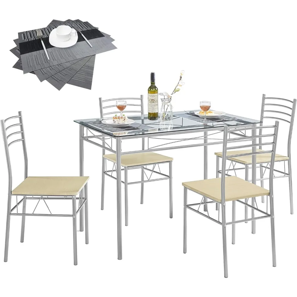 Kitchen Dining table and chairs 4, 5 piece set of dining tables and chairs, space-saving (silver), 43.3 inches