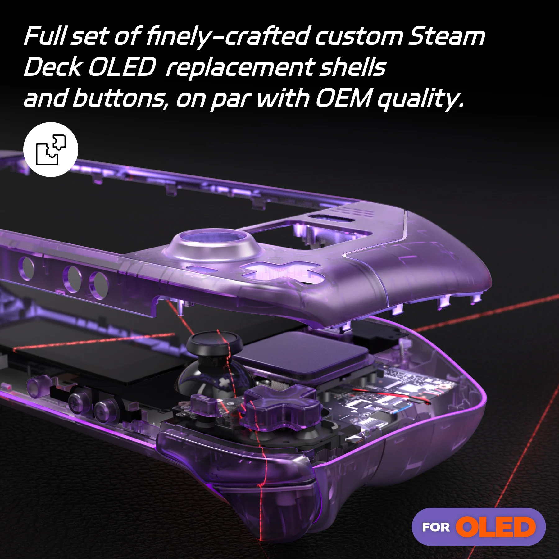 eXtremeRate Replacement Full Set Housing Shell W/Buttons for Steam Deck OLED, Clear DIY Faceplate Back Plate Trackpad Case