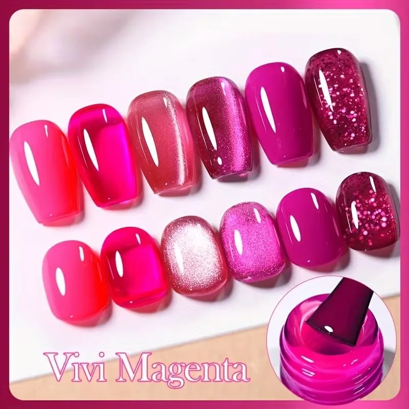 

BORN PRETTY 6pcs Rose Red & Dragon Fruit Cat Magnetic Eye Gel Nail Polish Set 10ml Translucent Jelly Color Soak Off UV Varnish