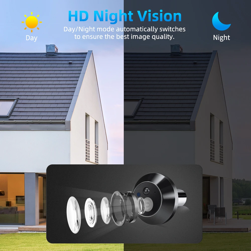 Awapow Alexa Google Video Doorbell Cat Eye WiFi Tuya Peephole Camera 2MP 1080P PIR Night Vision Motion Detection Digital Viewer