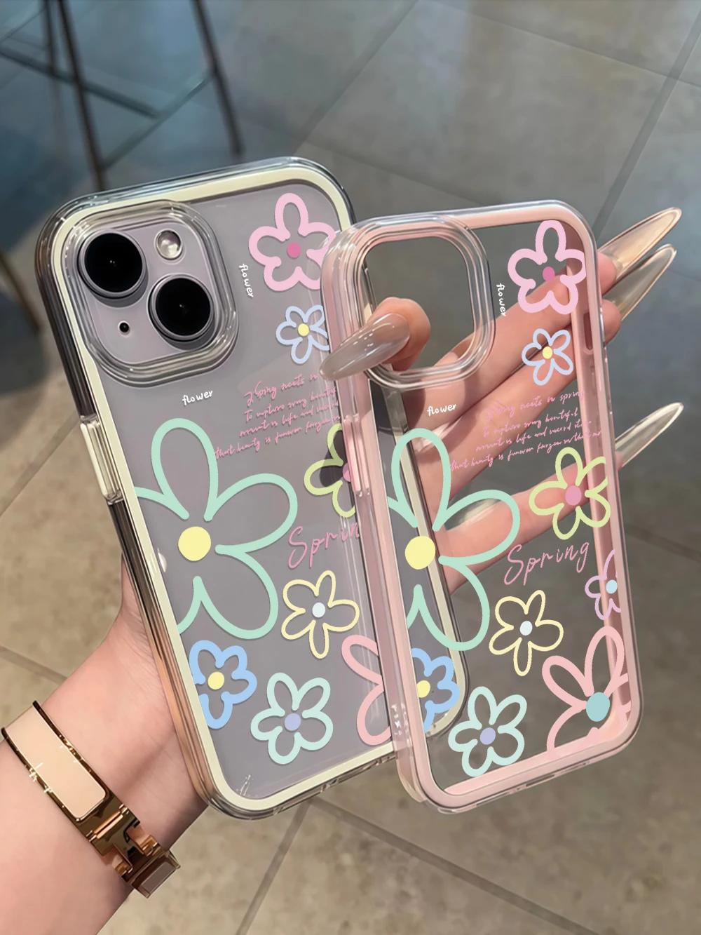 Frühlingshaftes, farbenfrohes Blumenmuster, durchsichtige Handyhülle für Galaxy A57 A37 A55 A54 A36 A35 5G S25 S24 S23 S22 Plus S26 Ultra FE 5G Cover – Detail 6