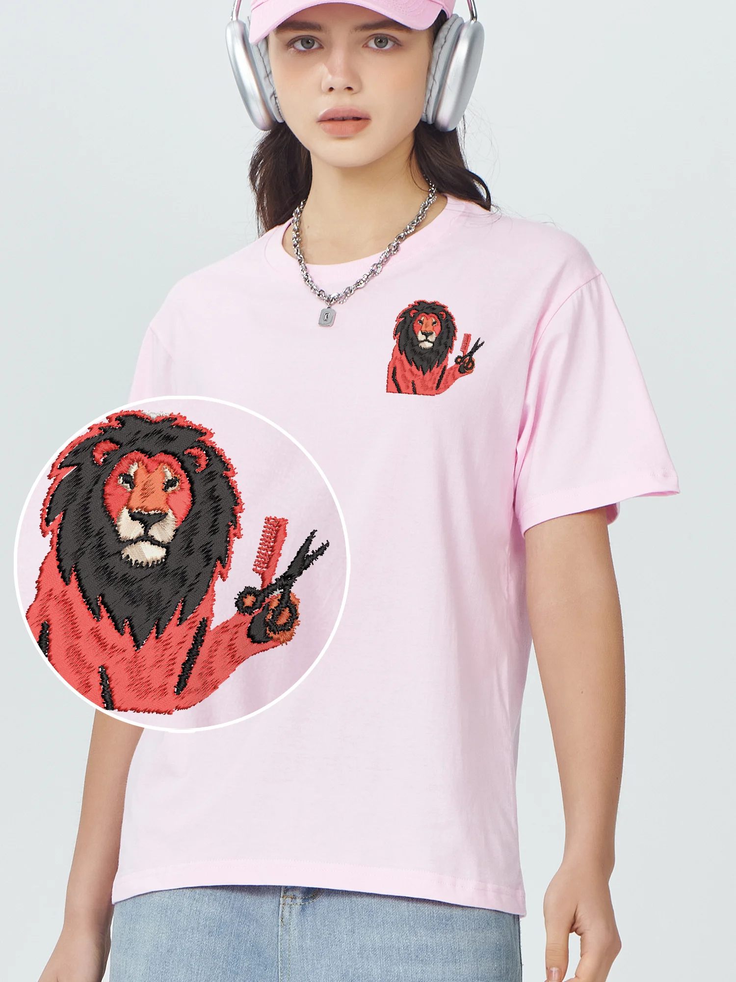 

Футболки с вышивкой Lion Barber, футболка из 100% хлопка с рисунком, хлопковая мужская футболка с мягкой вышивкой, новые рубашки и футболки ​