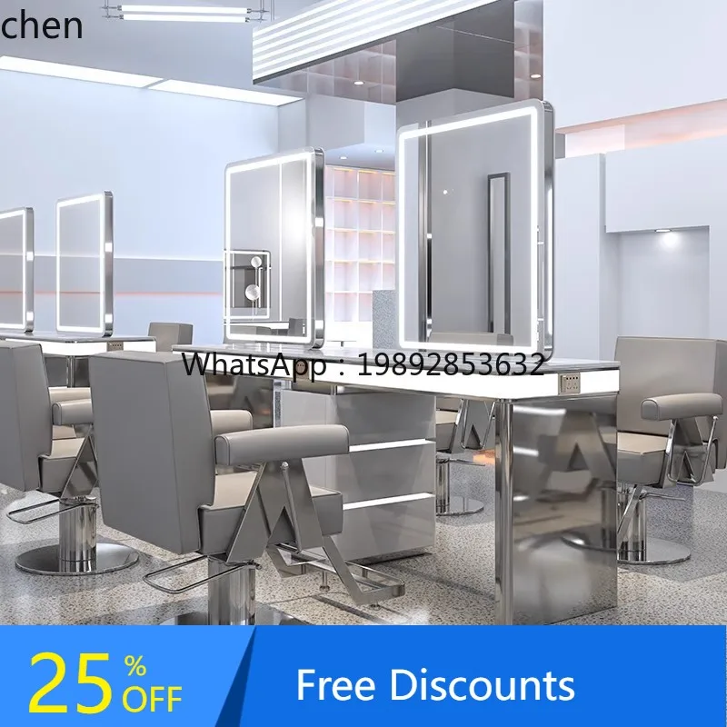 LYY barber shop table hair salon single-sided double-sided marble hair  with cabinet hair cutting perm and dyeing table