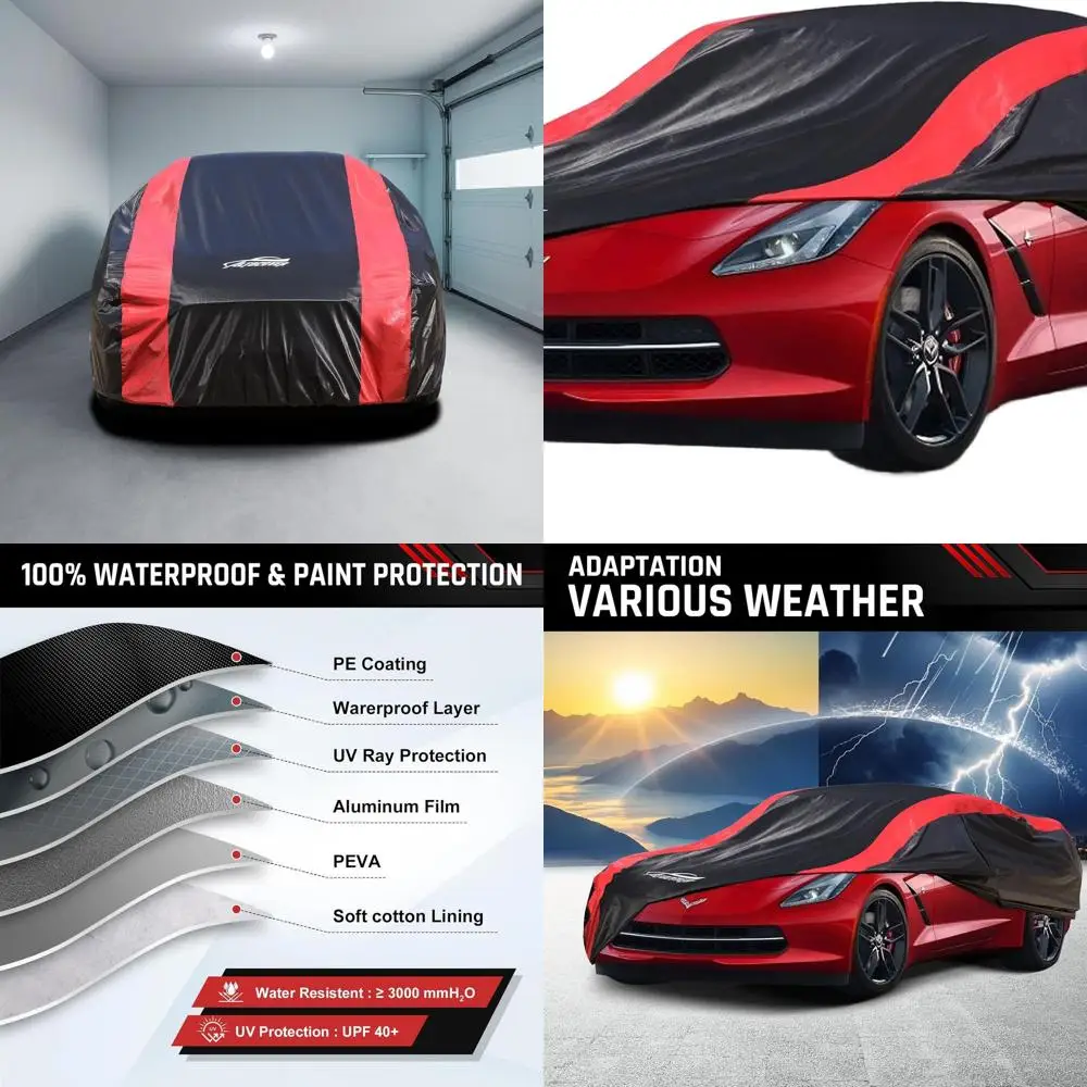 

Tailored Car Cover for Chevrolet Corvette C4-C7, 1983-2019 Models, Waterproof with Cotton Lining for All-Weather Protection