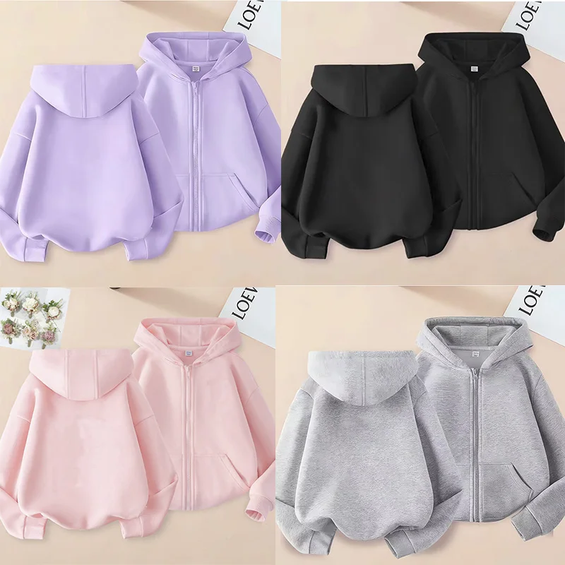 Neue einfarbige Kinder-Mode-Hoodies mit Reißverschluss für Jungen und Mädchen, lässige Sweatshirts für Frühling und Herbst.