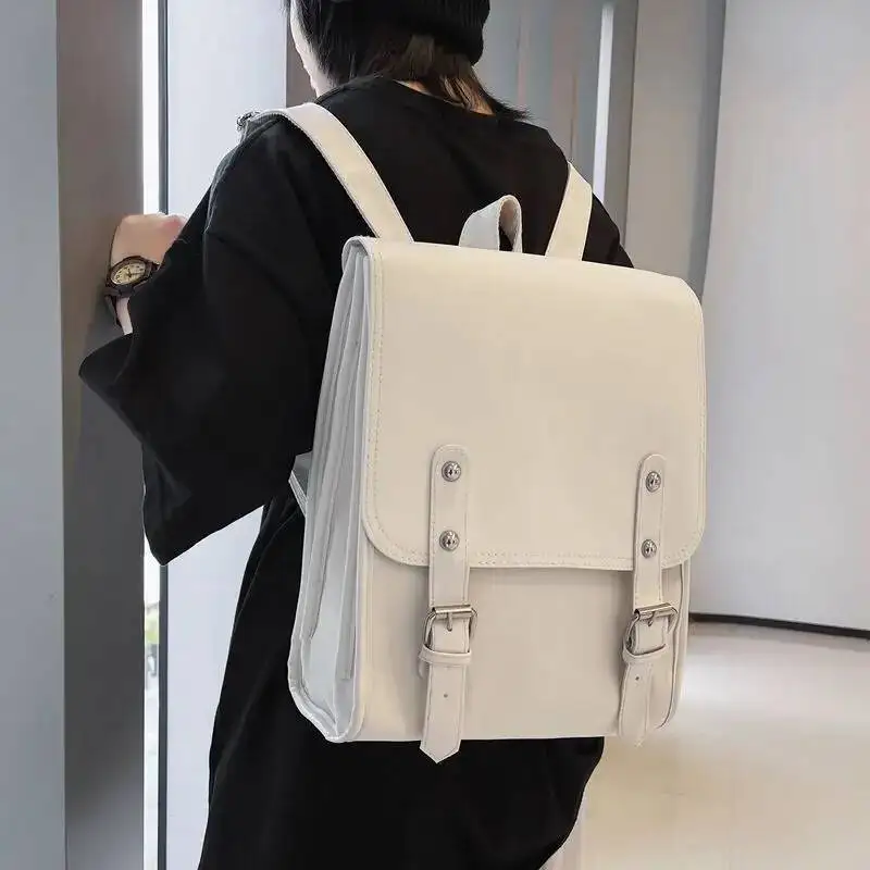 Design Fashion Vintage Schoolbags All Match Men Preppy Students Backpack Women Solid Pu Leather Backpacks Y2k Aesthetic