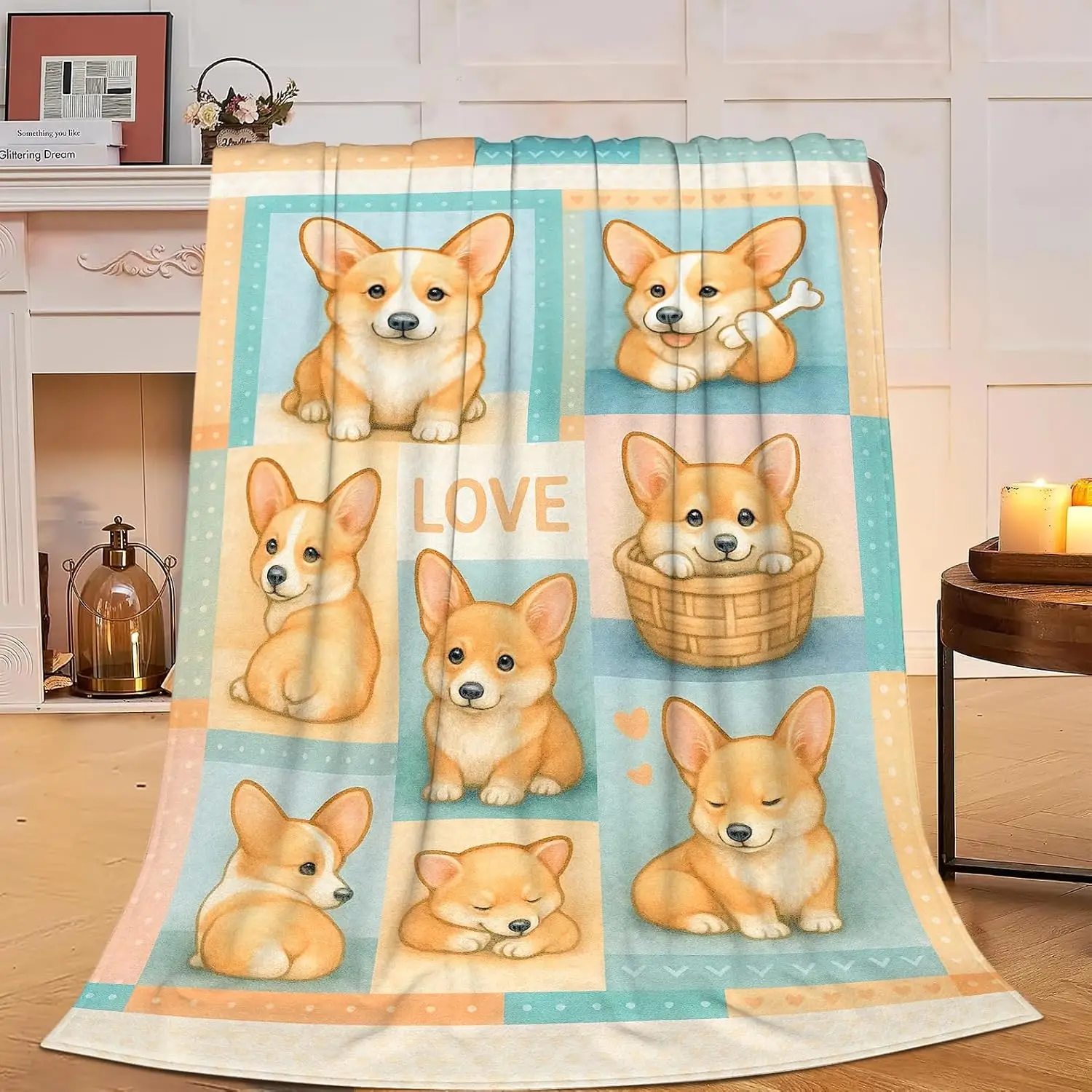 Cute Corgi Throw Blanket Puppy Dog Blanket Soft Cozy Fleece Fuzzy Plush Warm Stuff Nursery Bedding Animal Blankets Gifts for