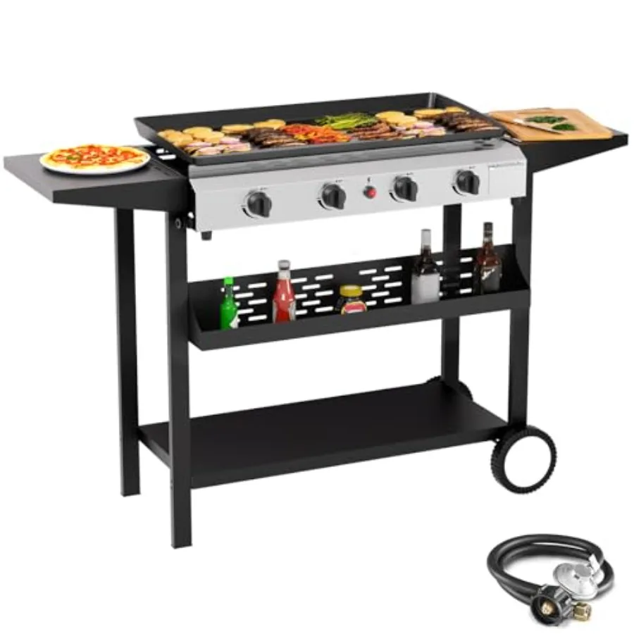 

4 Burner Gas Griddle 30 Inch Outdoor Propane Griddle Portable Flat Top Gas Grill with Side Shelves for Kitchen BBQ Camping Tail