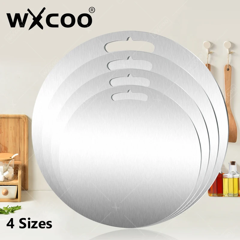 

WXCOO круглая разделочная доска из нержавеющей стали, двухсторонняя разделочная доска, тестовая доска для нарезки овощей, фруктов, мяса
