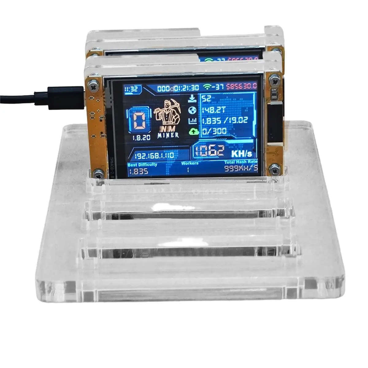 B21B BTC Crypto Solo Miner 2X 1060KH/S + 4 Slots Stand Upgraded Harshrate 2.8 Inch Smart Display Lotter